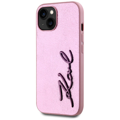 Hülle für Apple iPhone 15, Karl Lagerfeld, Metal Signature, Rosa