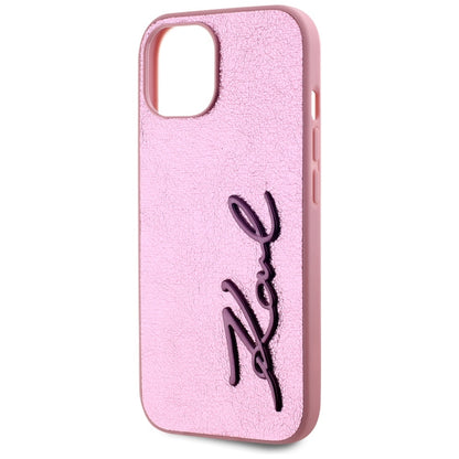 Hülle für Apple iPhone 15, Karl Lagerfeld, Metal Signature, Rosa
