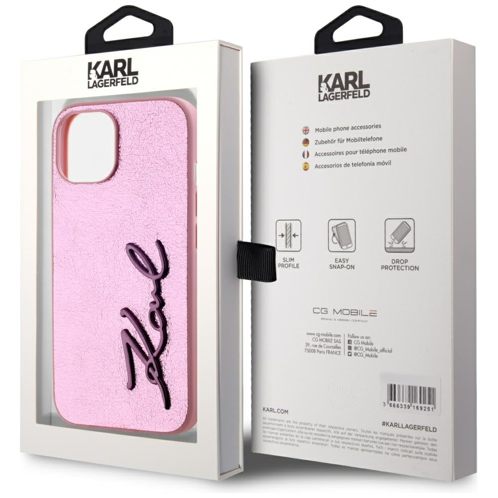 Hülle für Apple iPhone 15, Karl Lagerfeld, Metal Signature, Rosa