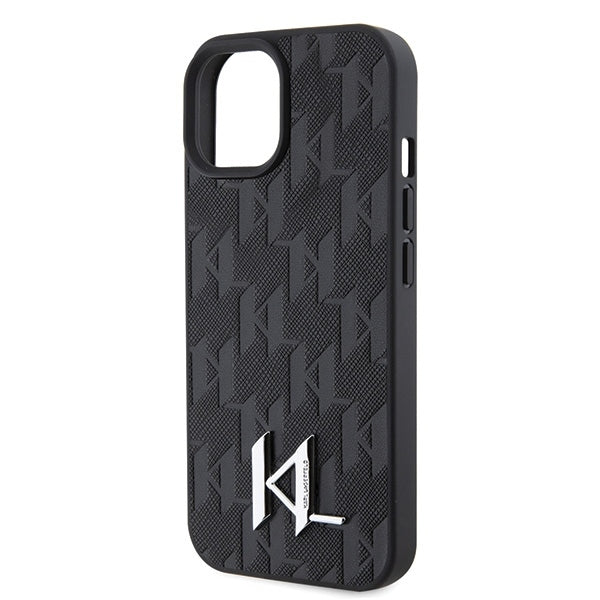 Hülle für Apple iPhone 15, Karl Lagerfeld, Monogram Hot Stamp Metal Logo, Schwarz