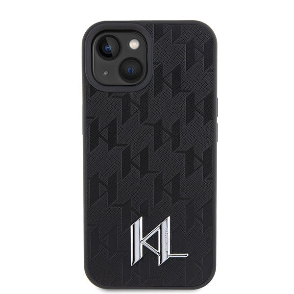 Hülle für Apple iPhone 15, Karl Lagerfeld, Monogram Hot Stamp Metal Logo, Schwarz