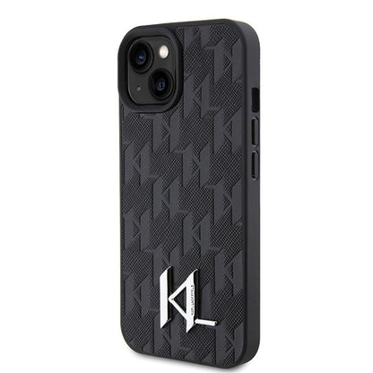 Hülle für Apple iPhone 15, Karl Lagerfeld, Monogram Hot Stamp Metal Logo, Schwarz