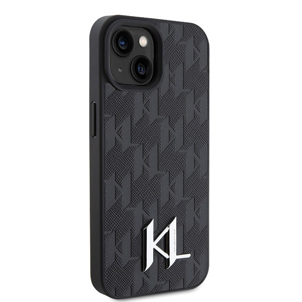 Hülle für Apple iPhone 15, Karl Lagerfeld, Monogram Hot Stamp Metal Logo, Schwarz