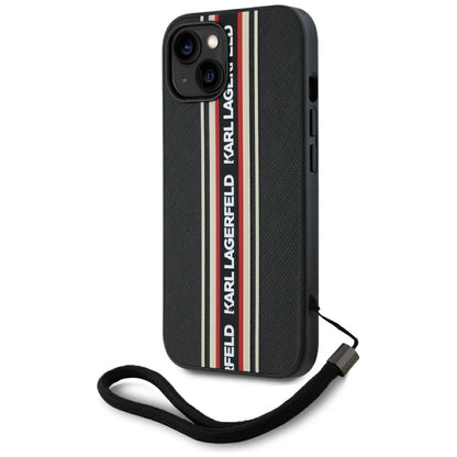 Hülle für Apple iPhone 15, Karl Lagerfeld, Saffiano Athleisure Stripes with Strap, Rosie