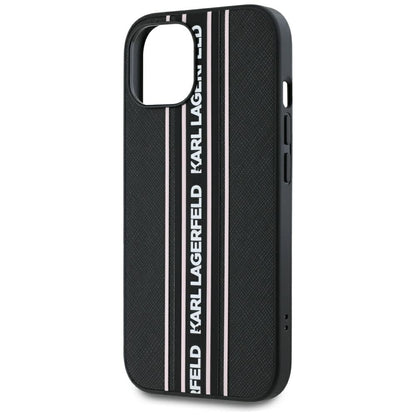 Hülle für Apple iPhone 15, Karl Lagerfeld, Saffiano Athleisure Stripes mit Trageriemen, Rosa
