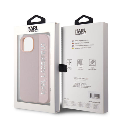 Hülle für Apple iPhone 15, Karl Lagerfeld, Saffiano Rhinestones & Charm, Rosa