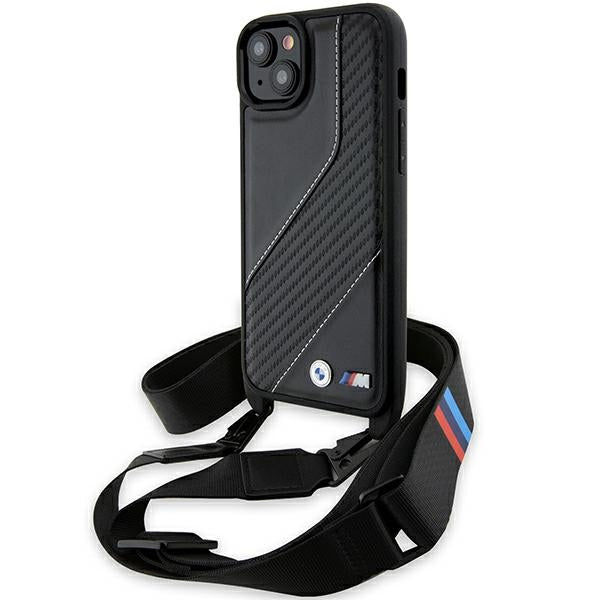 Hülle für Apple iPhone 15 Plus, BMW, M Edition Carbon Stripe & Strap, Schwarz