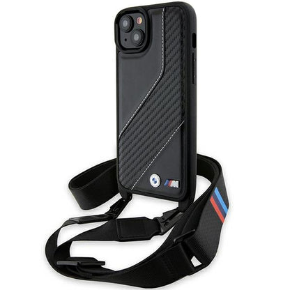 Hülle für Apple iPhone 15 Plus, BMW, M Edition Carbon Stripe & Strap, Schwarz