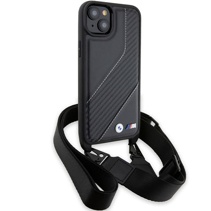Hülle für Apple iPhone 15 Plus, BMW, M Edition Carbon Stripe & Strap, Schwarz