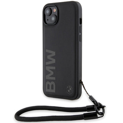 Hülle für Apple iPhone 15 Plus, BMW, Signature Wordmark Cord, Schwarz