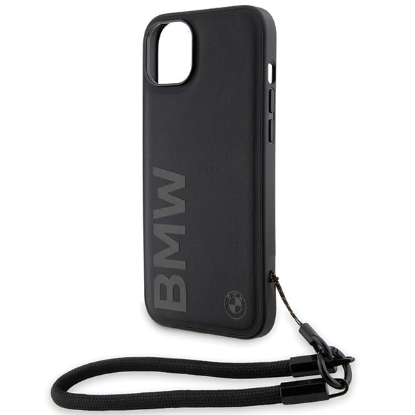 Hülle für Apple iPhone 15 Plus, BMW, Signature Wordmark Cord, Schwarz