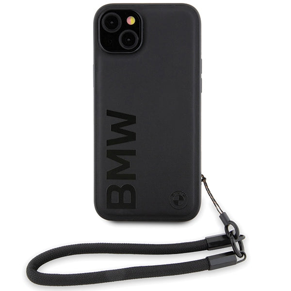 Hülle für Apple iPhone 15 Plus, BMW, Signature Wordmark Cord, Schwarz
