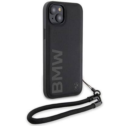 Hülle für Apple iPhone 15 Plus, BMW, Signature Wordmark Cord, Schwarz