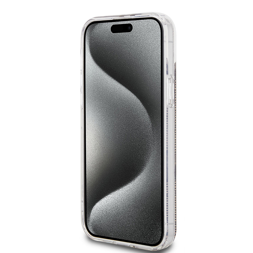 Case for Apple iPhone 15 Plus, Guess, IML 4G Gold Stripe, Brown