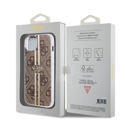 Case for Apple iPhone 15 Plus, Guess, IML 4G Gold Stripe, Brown