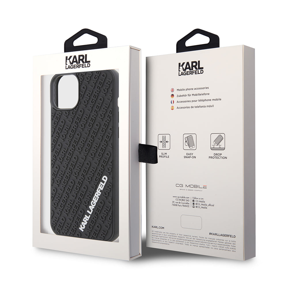 Hülle für Apple iPhone 15 Plus, Karl Lagerfeld, 3D Rubber Multi Logo, Schwarz