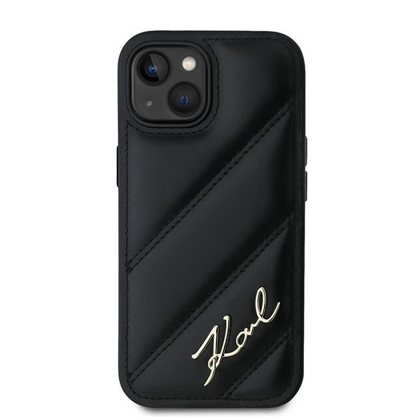 Hülle für Apple iPhone 15 Plus, Karl Lagerfeld, Diagonal Quilted Script, Schwarz