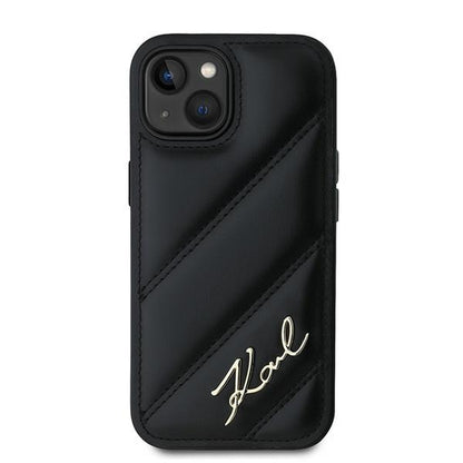 Hülle für Apple iPhone 15 Plus, Karl Lagerfeld, Diagonal Quilted Script, Schwarz