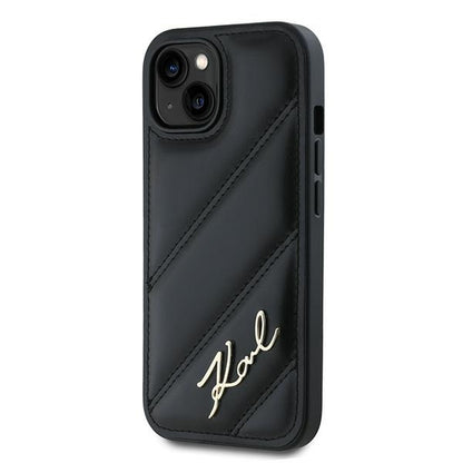 Hülle für Apple iPhone 15 Plus, Karl Lagerfeld, Diagonal Quilted Script, Schwarz
