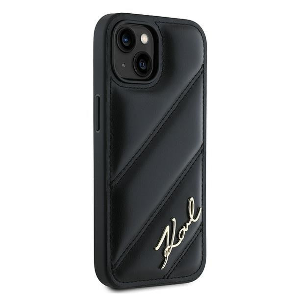 Hülle für Apple iPhone 15 Plus, Karl Lagerfeld, Diagonal Quilted Script, Schwarz