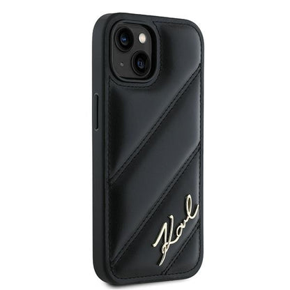 Hülle für Apple iPhone 15 Plus, Karl Lagerfeld, Diagonal Quilted Script, Schwarz