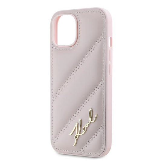 Hülle für Apple iPhone 15 Plus, Karl Lagerfeld, Diagonal Quilted Script, Rosa