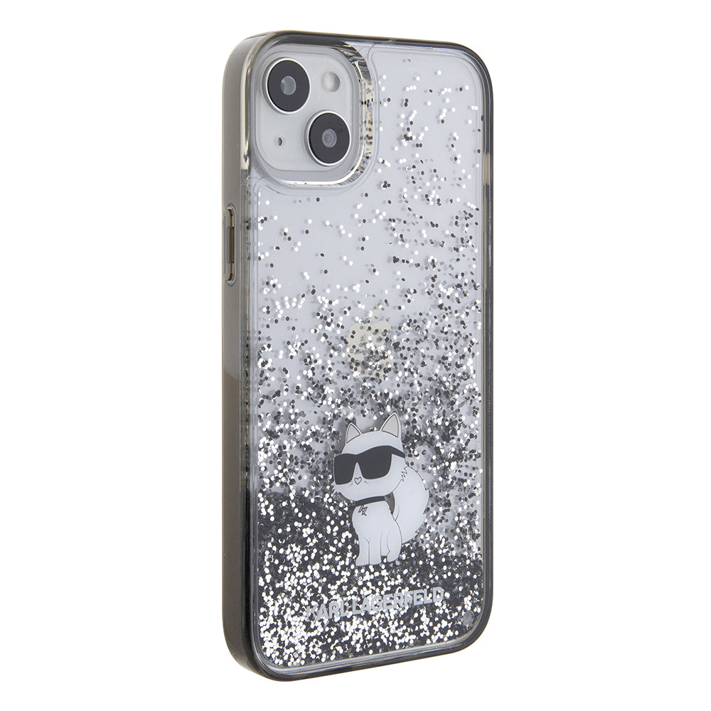 Hülle für Apple iPhone 15 Plus, Karl Lagerfeld, Liquid Glitter Choupette, Transparent