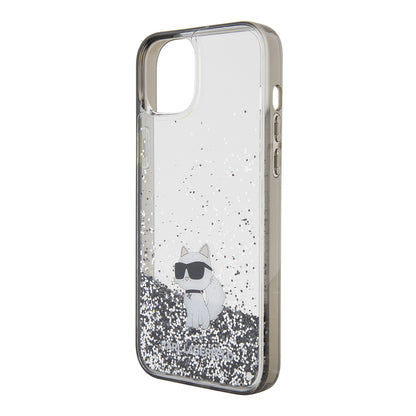 Hülle für Apple iPhone 15 Plus, Karl Lagerfeld, Liquid Glitter Choupette, Transparent