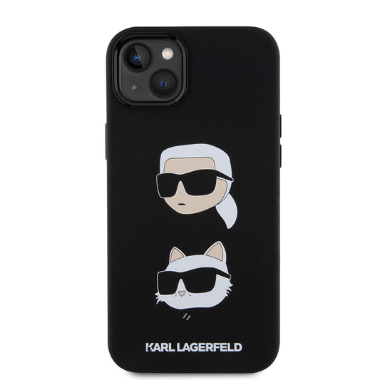 Case for Apple iPhone 15 Plus, Karl Lagerfeld, Silicone Karl & Choupette's Heads, Black