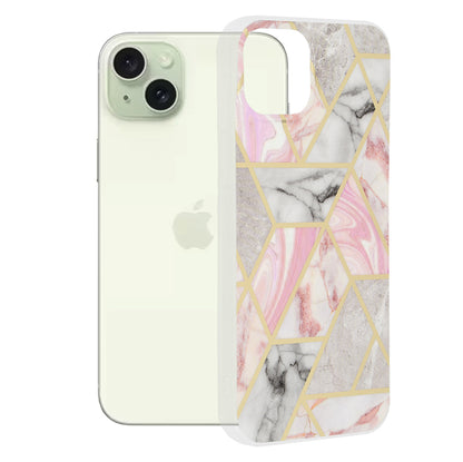Hülle für Apple iPhone 15 Plus, Techsuit, Marble, Rosa