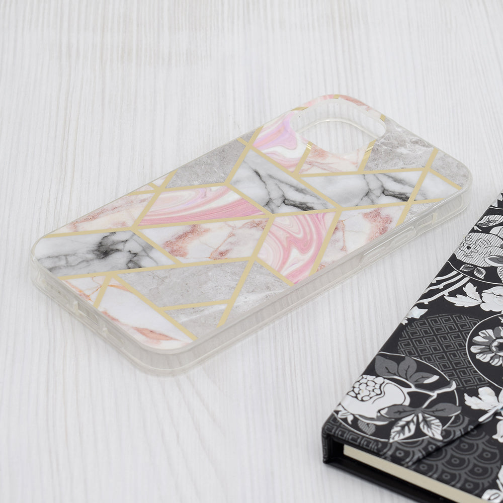Hülle für Apple iPhone 15 Plus, Techsuit, Marble, Rosa