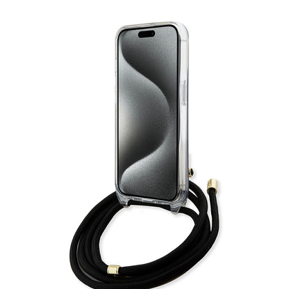 Case for Apple iPhone 15 Pro, Guess, Crossbody Cord 4G Print, Black
