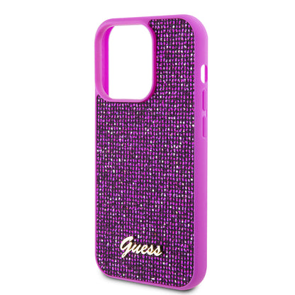 Hülle für Apple iPhone 15 Pro, Guess, Disco Metal Script, Fuchsia