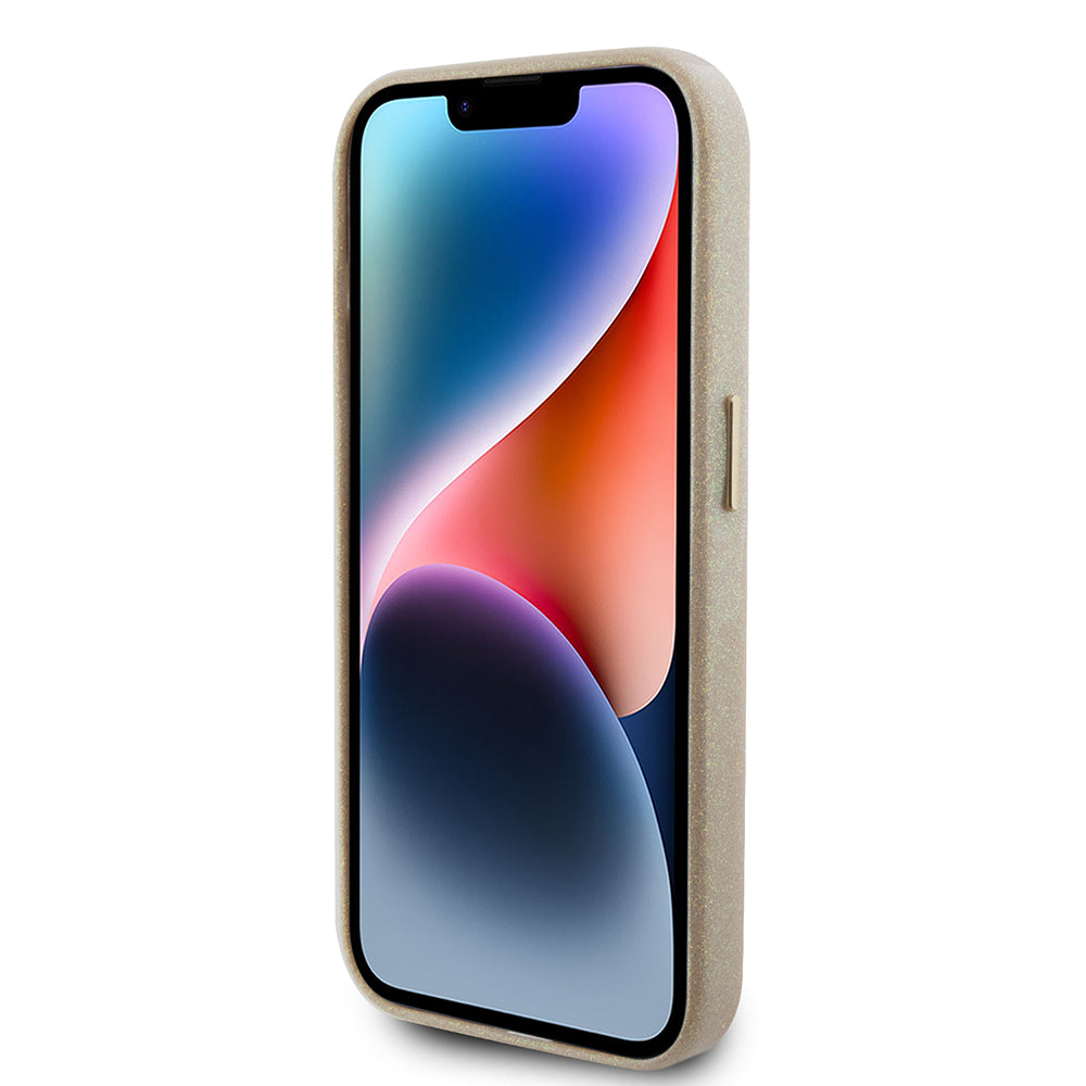 Hülle für Apple iPhone 15 Pro, Guess, Glitter Glossy Script, Beige