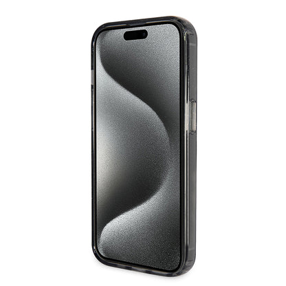 MagSafe Hülle für Apple iPhone 15 Pro, Guess, IML Ring Stand Glitter, Schwarz