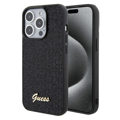 Hülle für Apple iPhone 15 Pro, Guess, PU Square Mirror Script Logo, Schwarz GUHCP15LPMSDGSK