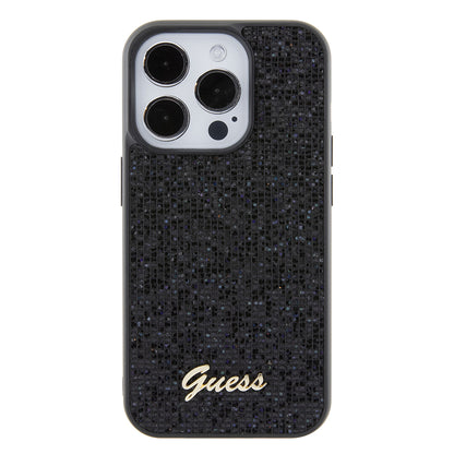 Hülle für Apple iPhone 15 Pro, Guess, PU Square Mirror Script Logo, Schwarz GUHCP15LPMSDGSK