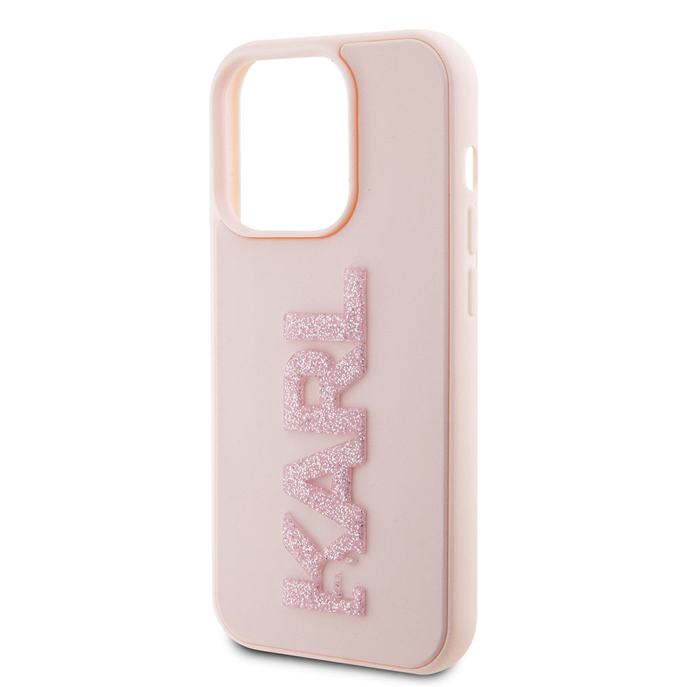 Hülle für Apple iPhone 15 Pro, Karl Lagerfeld, 3D Rubber Glitter Logo Karl, Rosa