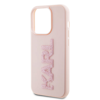 Hülle für Apple iPhone 15 Pro, Karl Lagerfeld, 3D Rubber Glitter Logo Karl, Rosa