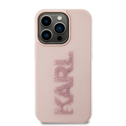 Hülle für Apple iPhone 15 Pro, Karl Lagerfeld, 3D Rubber Glitter Logo Karl, Rosa