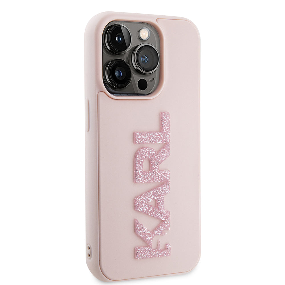 Hülle für Apple iPhone 15 Pro, Karl Lagerfeld, 3D Rubber Glitter Logo Karl, Rosa