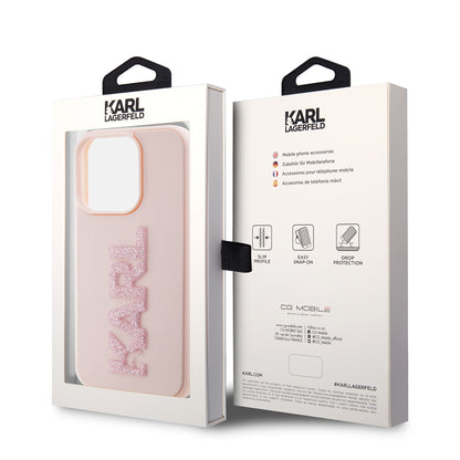 Hülle für Apple iPhone 15 Pro, Karl Lagerfeld, 3D Rubber Glitter Logo Karl, Rosa