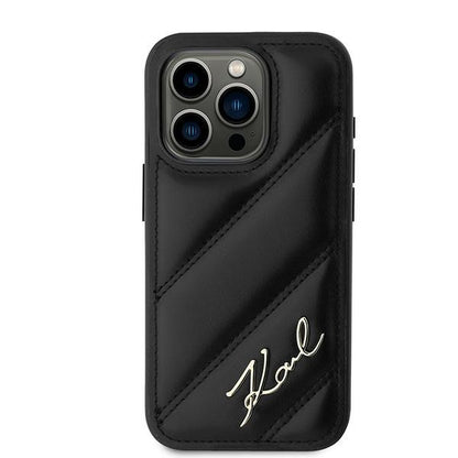 Case for Apple iPhone 15 Pro, Karl Lagerfeld, Diagonal Quilted Script, Black
