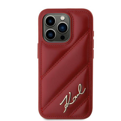 Hülle für Apple iPhone 15 Pro, Karl Lagerfeld, Diagonal Quilted Script, Rosa