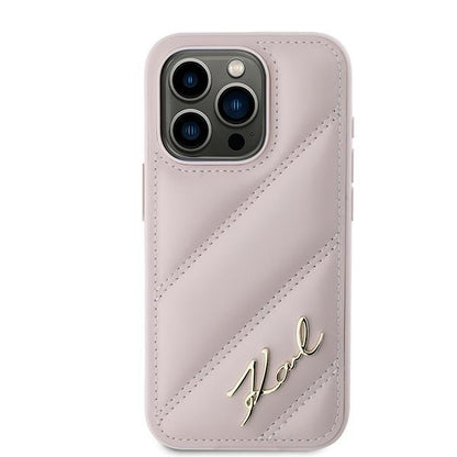 Case for Apple iPhone 15 Pro, Karl Lagerfeld, Diagonal Quilted Script, Pink