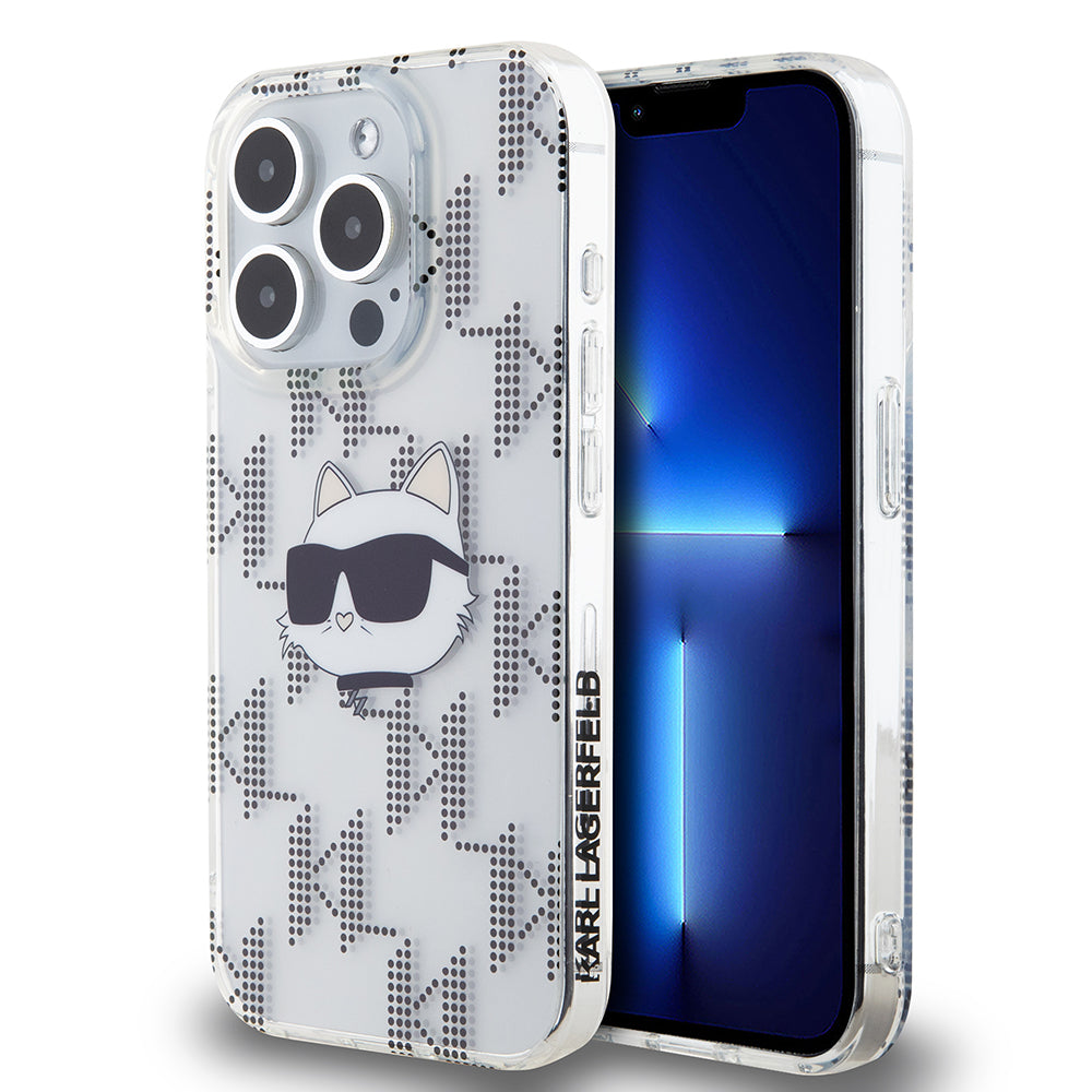 Hülle für Apple iPhone 15 Pro, Karl Lagerfeld, IML Electroplated Choupette Head, Transparent