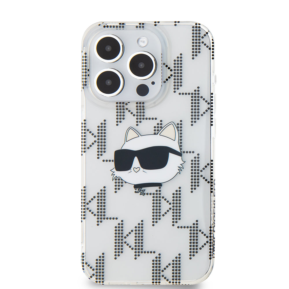 Hülle für Apple iPhone 15 Pro, Karl Lagerfeld, IML Electroplated Choupette Head, Transparent
