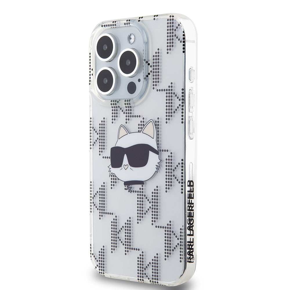 Hülle für Apple iPhone 15 Pro, Karl Lagerfeld, IML Electroplated Choupette Head, Transparent