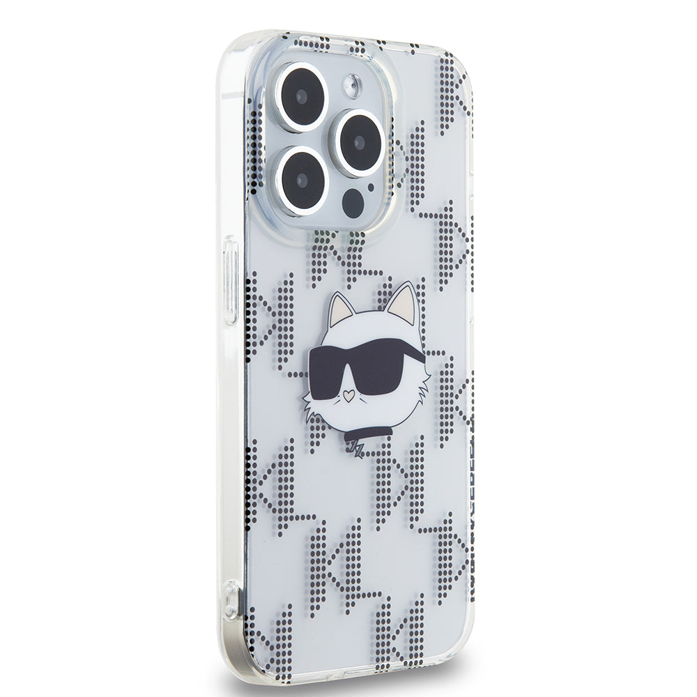 Hülle für Apple iPhone 15 Pro, Karl Lagerfeld, IML Electroplated Choupette Head, Transparent