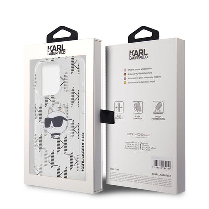 Hülle für Apple iPhone 15 Pro, Karl Lagerfeld, IML Electroplated Choupette Head, Transparent